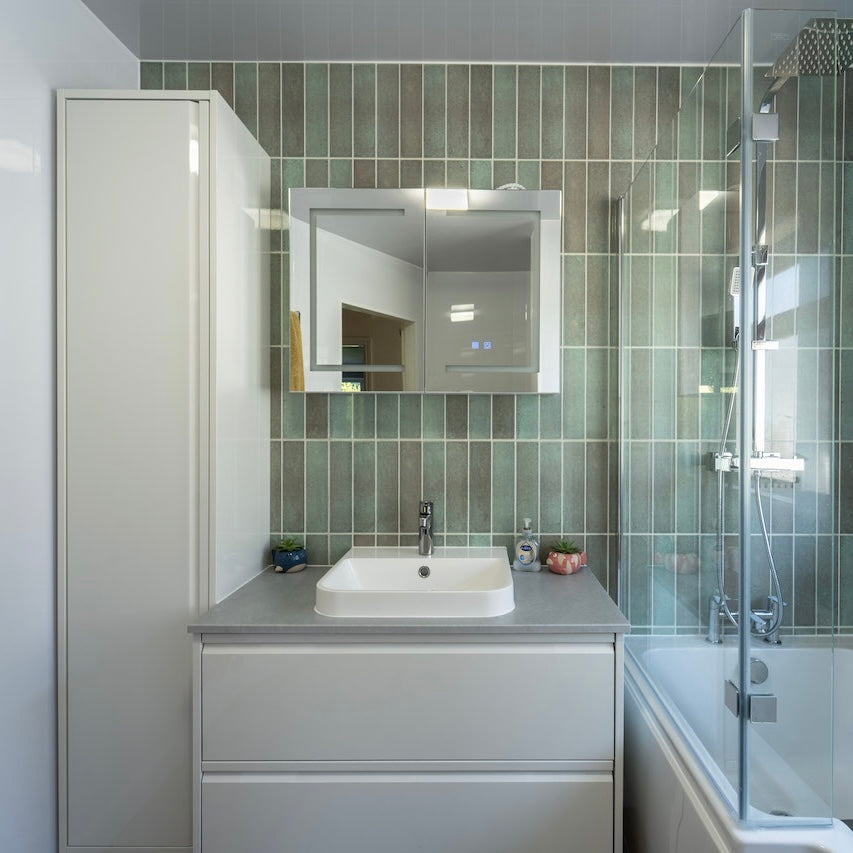 Rapid Tile™ Tile Effect Bathroom Wall Panel – Sage Green - Waterproof Shower Panel