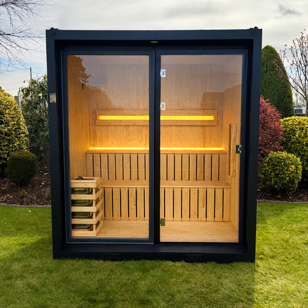 SaunaCube Outdoor Garden Sauna Cabin – Steel & Composite Cube Design with 6kW Electric Heater