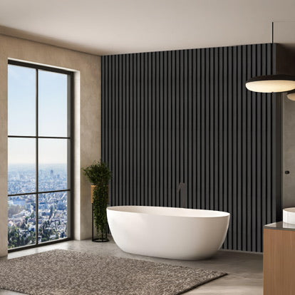 Dry-Slat™ Waterproof Black Acoustic Slat Panels – Bathroom & Kitchen Wall Panels